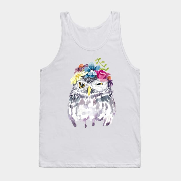 Watercolor Floral Owl Tank Top by MagdalenaIllustration